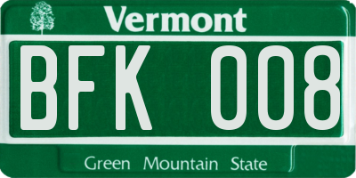 VT license plate BFK008