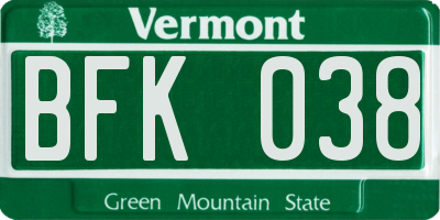 VT license plate BFK038