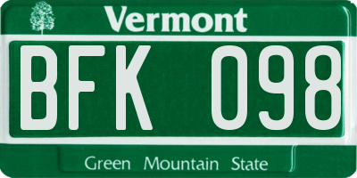 VT license plate BFK098