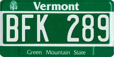 VT license plate BFK289