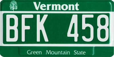 VT license plate BFK458