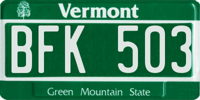 VT license plate BFK503