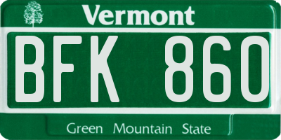 VT license plate BFK860