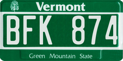 VT license plate BFK874