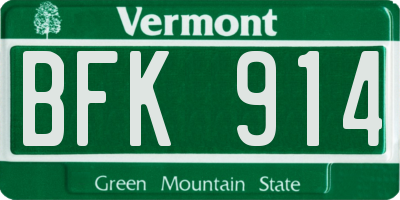 VT license plate BFK914