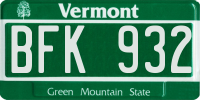 VT license plate BFK932