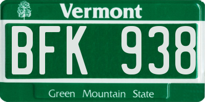 VT license plate BFK938