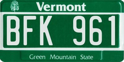 VT license plate BFK961