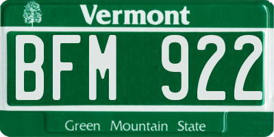 VT license plate BFM922