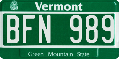 VT license plate BFN989