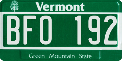 VT license plate BFO192