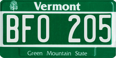 VT license plate BFO205