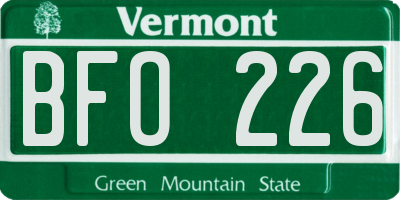VT license plate BFO226