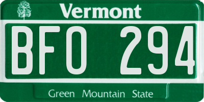 VT license plate BFO294