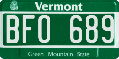 VT license plate BFO689