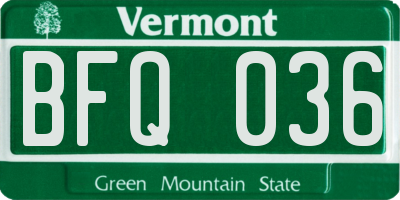 VT license plate BFQ036