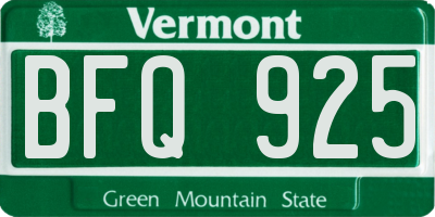 VT license plate BFQ925