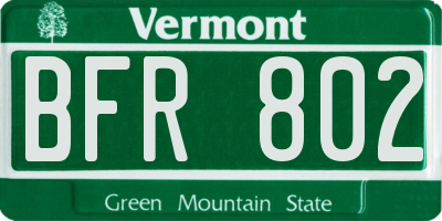 VT license plate BFR802