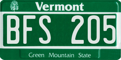 VT license plate BFS205