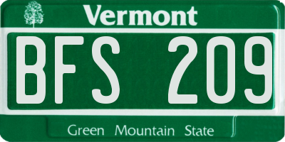 VT license plate BFS209