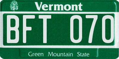 VT license plate BFT070