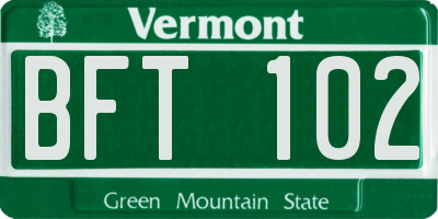 VT license plate BFT102