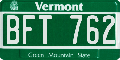 VT license plate BFT762
