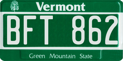 VT license plate BFT862