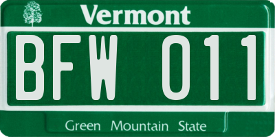 VT license plate BFW011