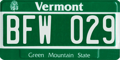 VT license plate BFW029
