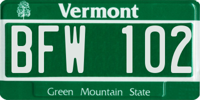 VT license plate BFW102
