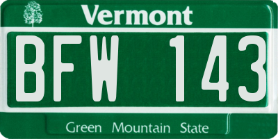 VT license plate BFW143