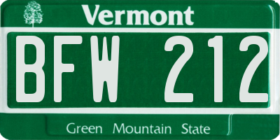 VT license plate BFW212