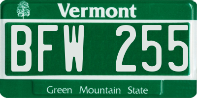 VT license plate BFW255