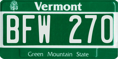 VT license plate BFW270