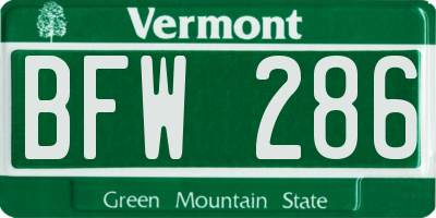 VT license plate BFW286