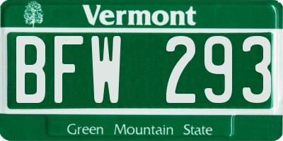 VT license plate BFW293