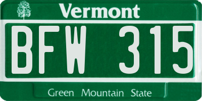 VT license plate BFW315