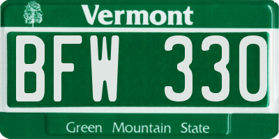 VT license plate BFW330