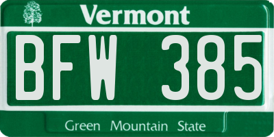 VT license plate BFW385