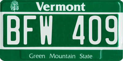 VT license plate BFW409