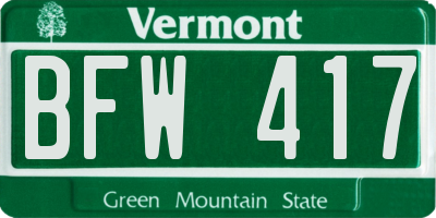 VT license plate BFW417