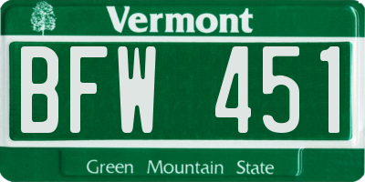 VT license plate BFW451