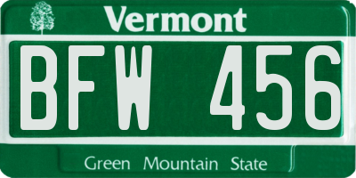 VT license plate BFW456