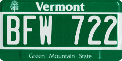 VT license plate BFW722