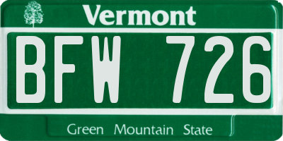 VT license plate BFW726