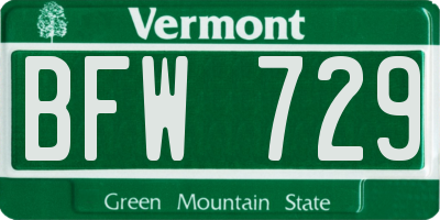 VT license plate BFW729