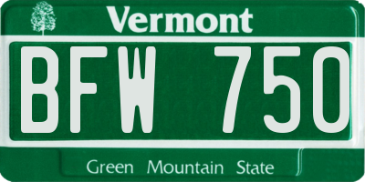 VT license plate BFW750