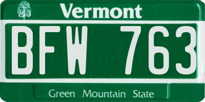 VT license plate BFW763