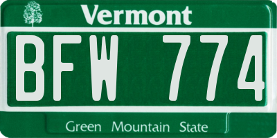 VT license plate BFW774